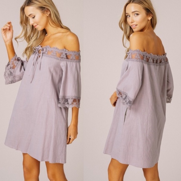 022 Boho Floral Lace Pocket Off Shoulder Mini Dress - Picture 3 of 4